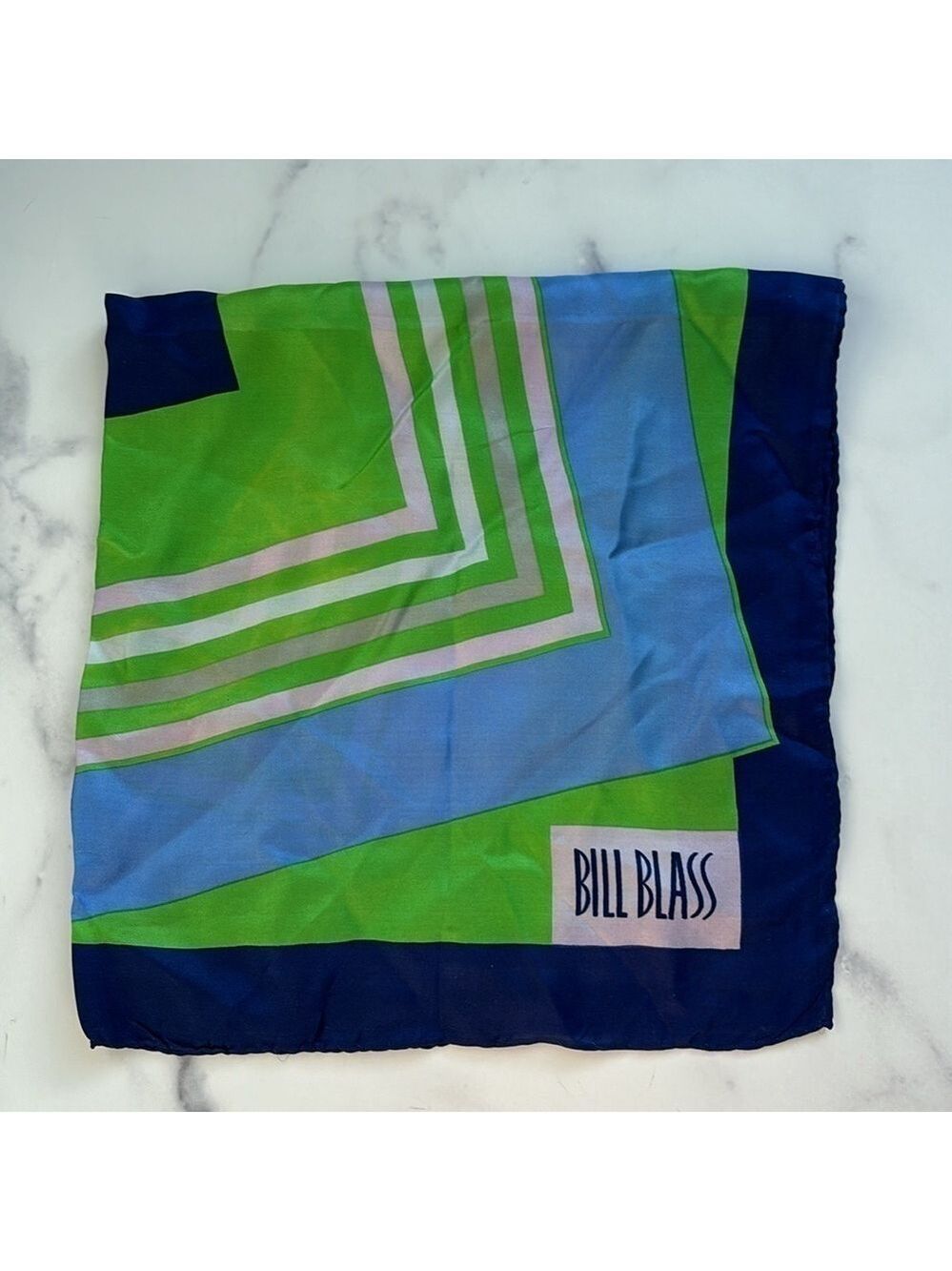 Bill Blass Vintage Silk Scarf Vibrant Blue and Green Unisex